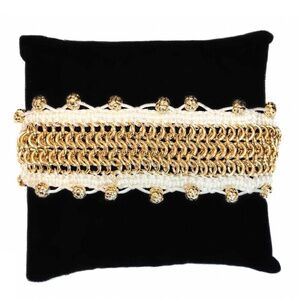 NEW - The Sak Chic Gold Chainmail & White Cord Adjustable Trendy Bracelet